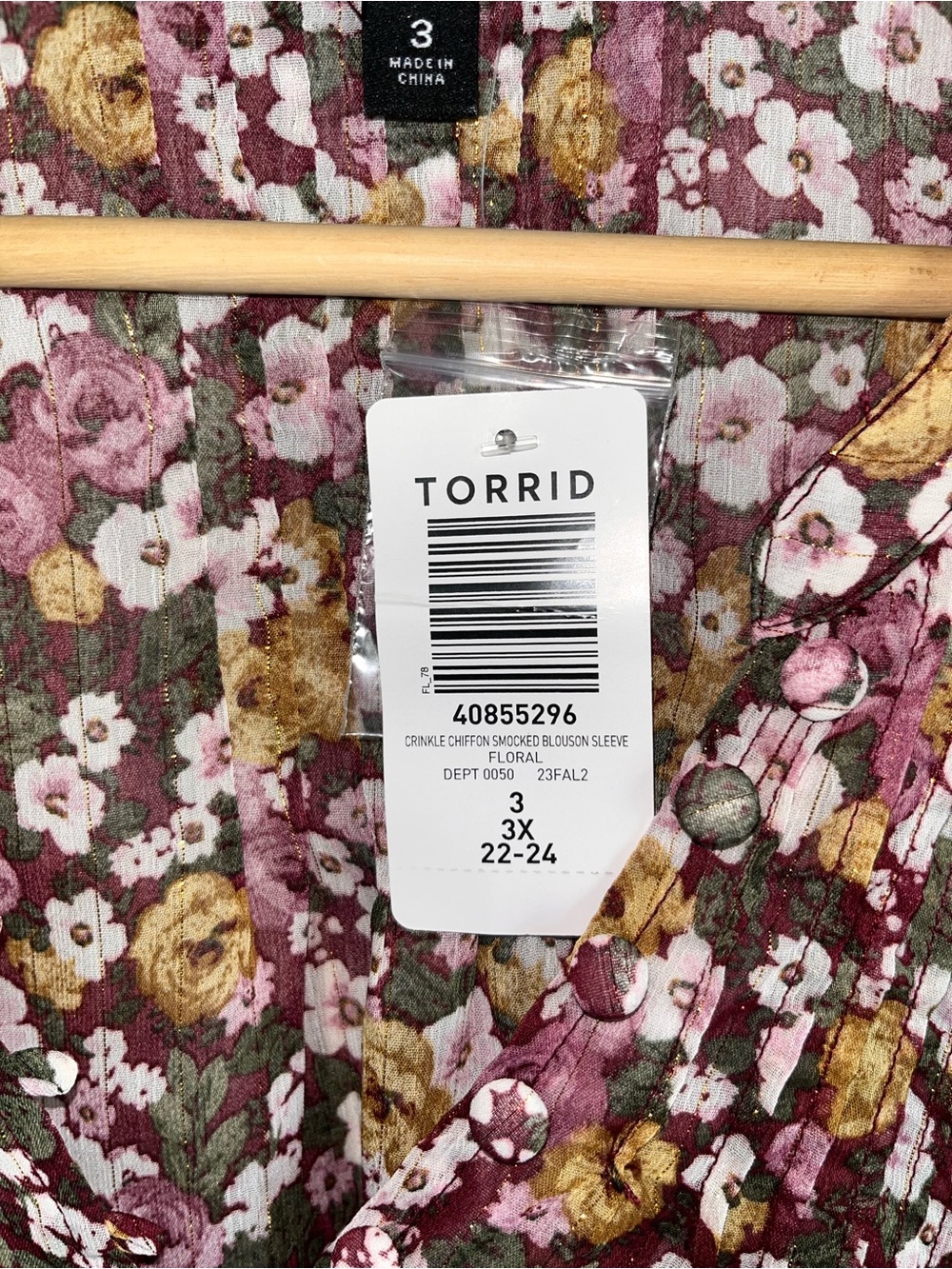 NWT Torrid Crinkle Chiffon Floral Blouson Sleeve Blouse 3X 22-24 - Picture 6 of 7